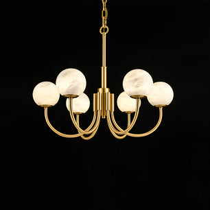 Brass Alabaster Round Chandelier