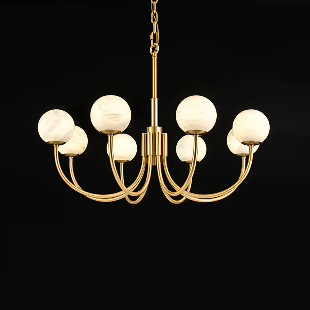 Brass Alabaster Round Chandelier