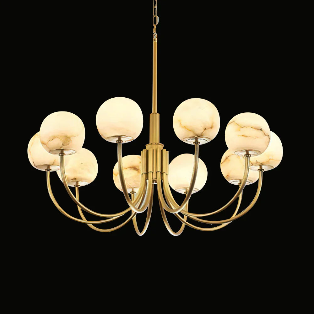 Brass Alabaster Round Chandelier