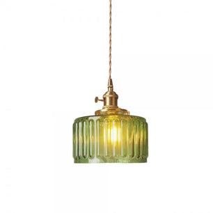 Vintage Cylinder Ribbed Glass Pendant Light