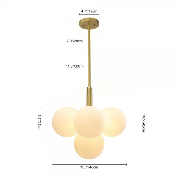 Opal Glass Bubble Cluster Grape Brass Chandelier for Dining Room