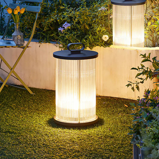 Line Glass Lantern Solar Table Lamp