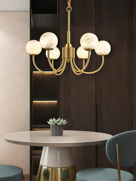 Brass Alabaster Round Chandelier