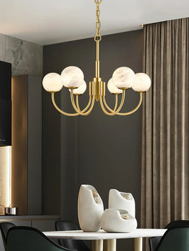 Brass Alabaster Round Chandelier