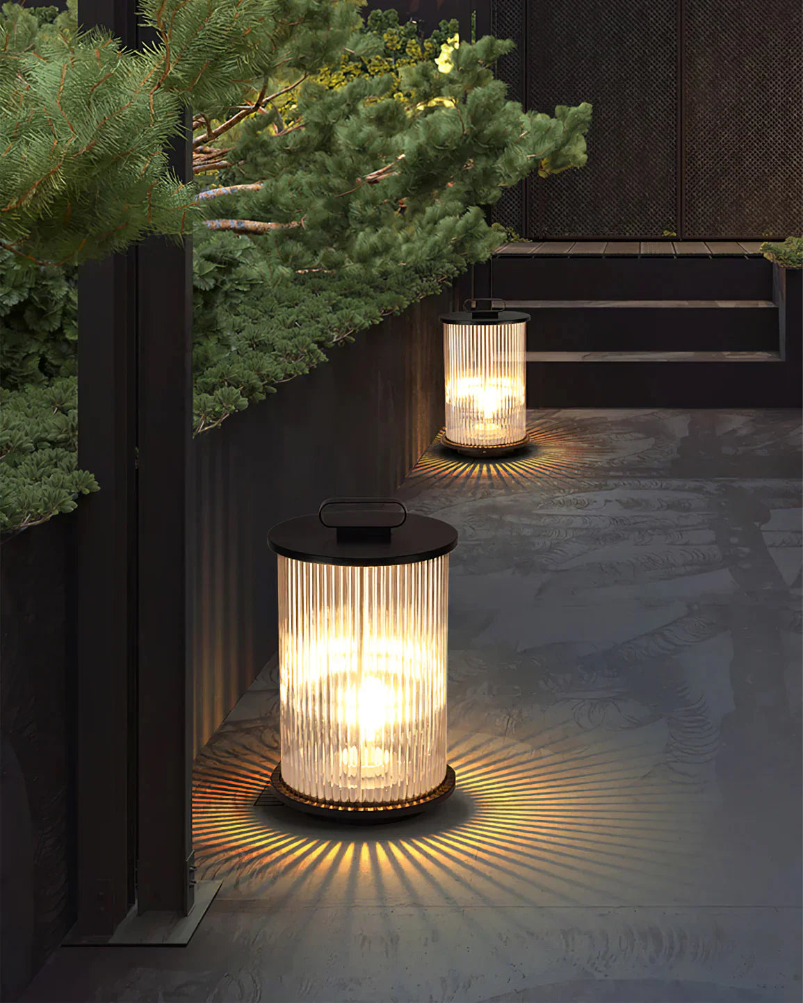 Line Glass Lantern Solar Table Lamp