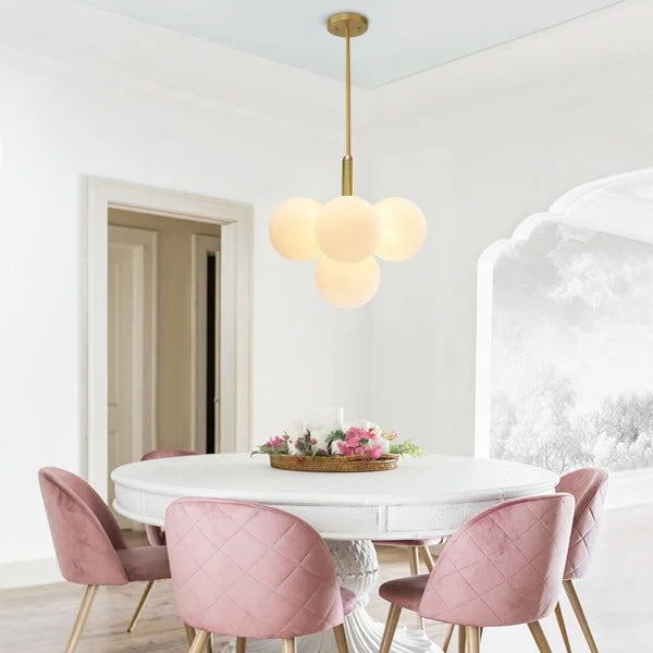 Opal Glass Bubble Cluster Grape Brass Chandelier for Dining Room