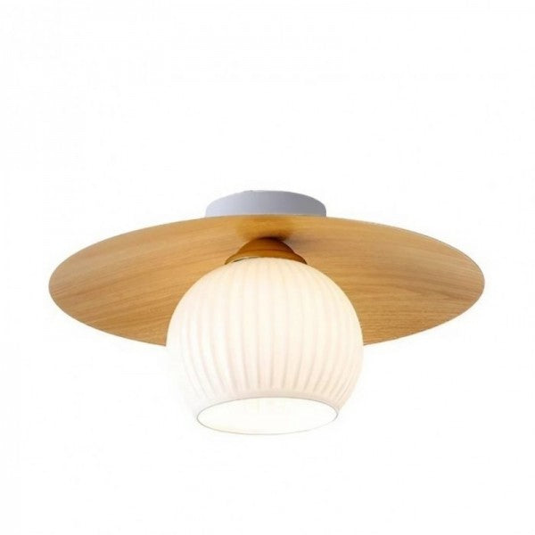 Scandinavian Wooden Glass Ribbed Globe Ceiling Lamp S07