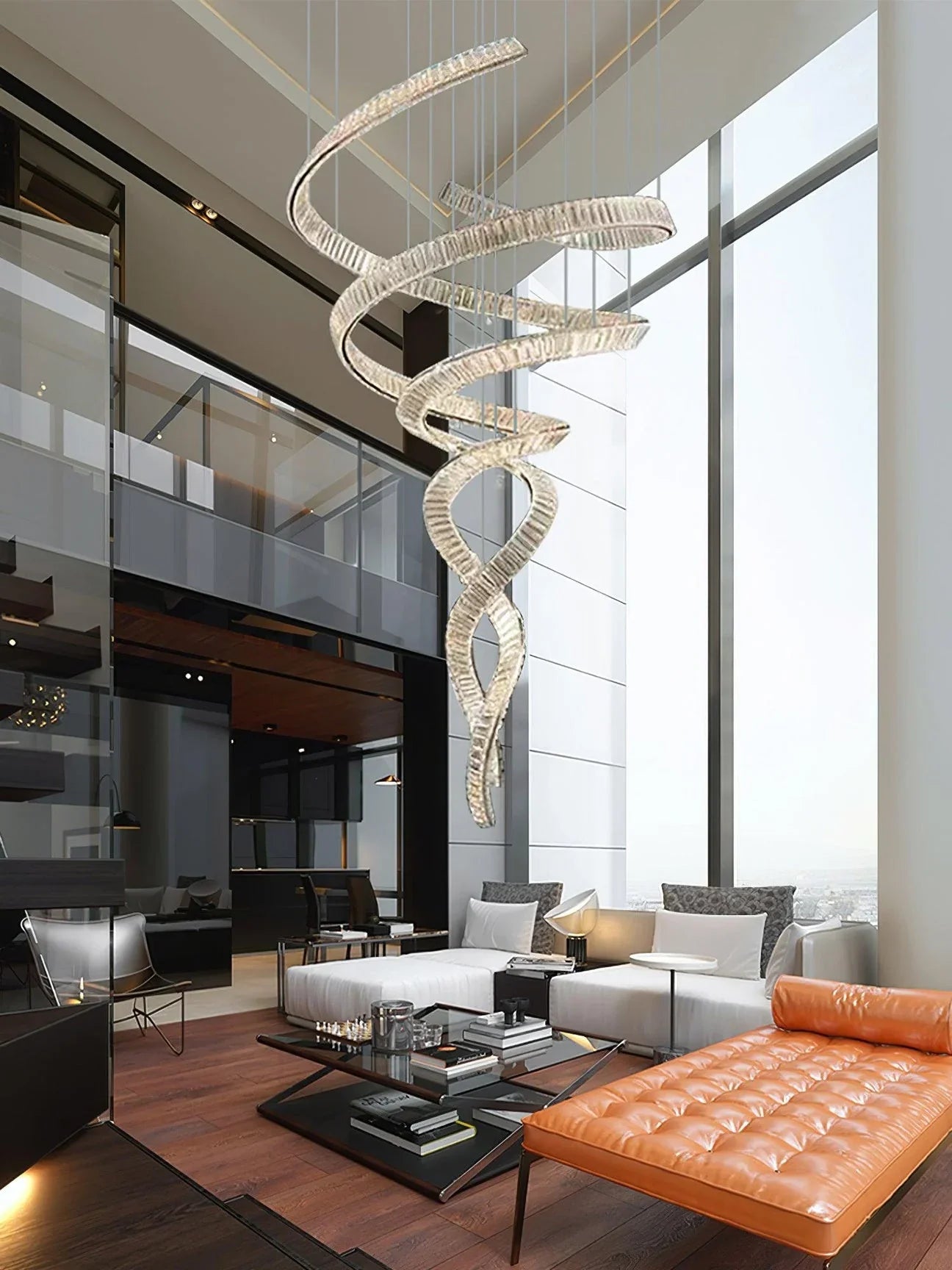 Long Spiral Crystal Chandelier