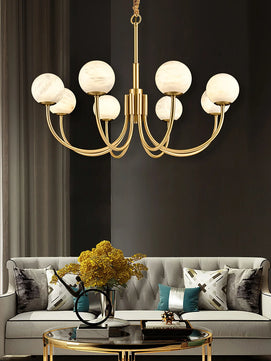 Brass Alabaster Round Chandelier