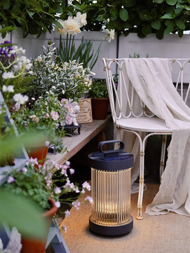 Line Glass Lantern Solar Table Lamp